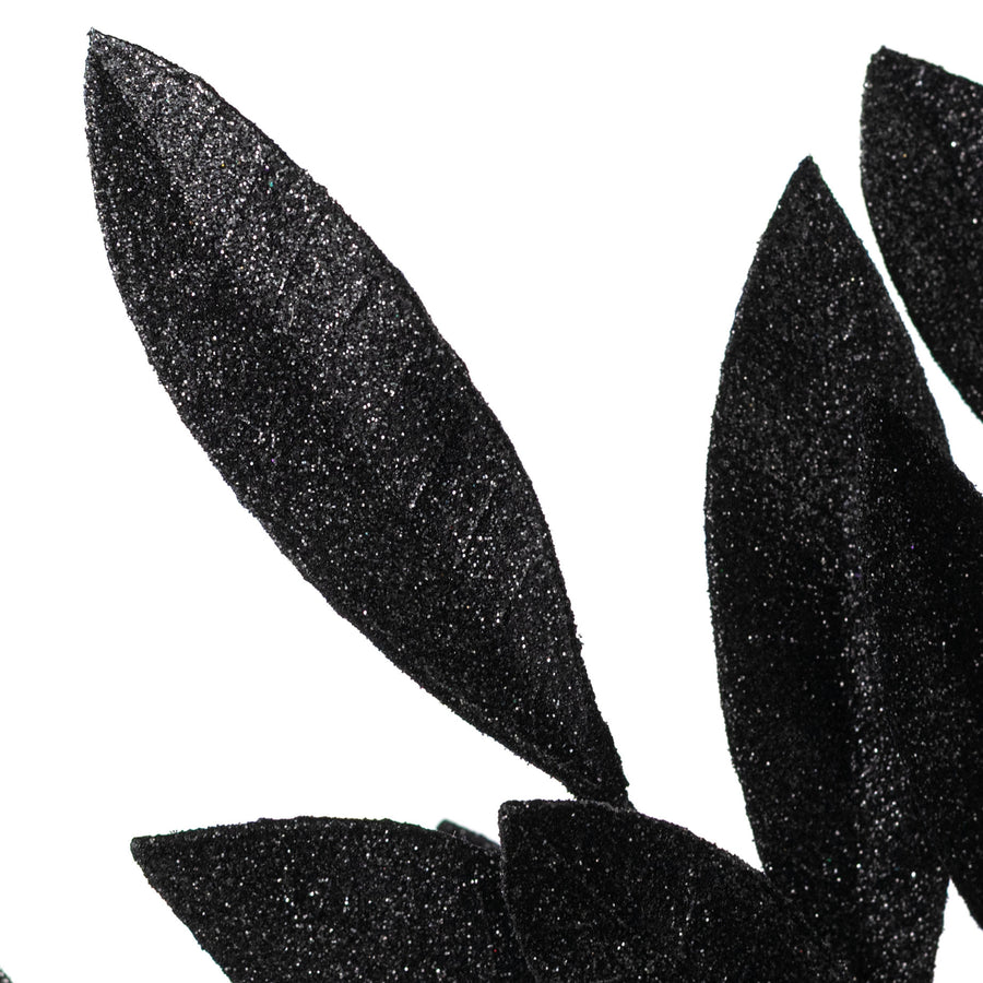 23" Bay Leaf Glitter Spray: Black