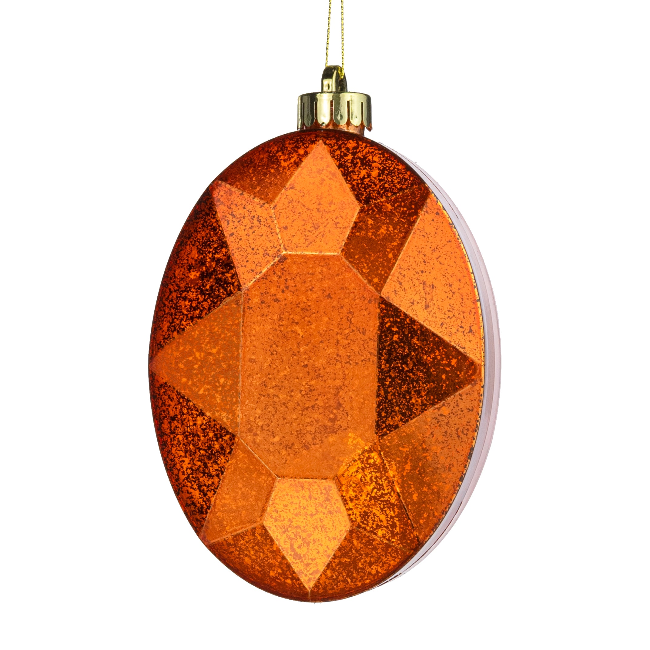 6.5" Antiqued Oval Gem Ornament: Mercury Copper Orange