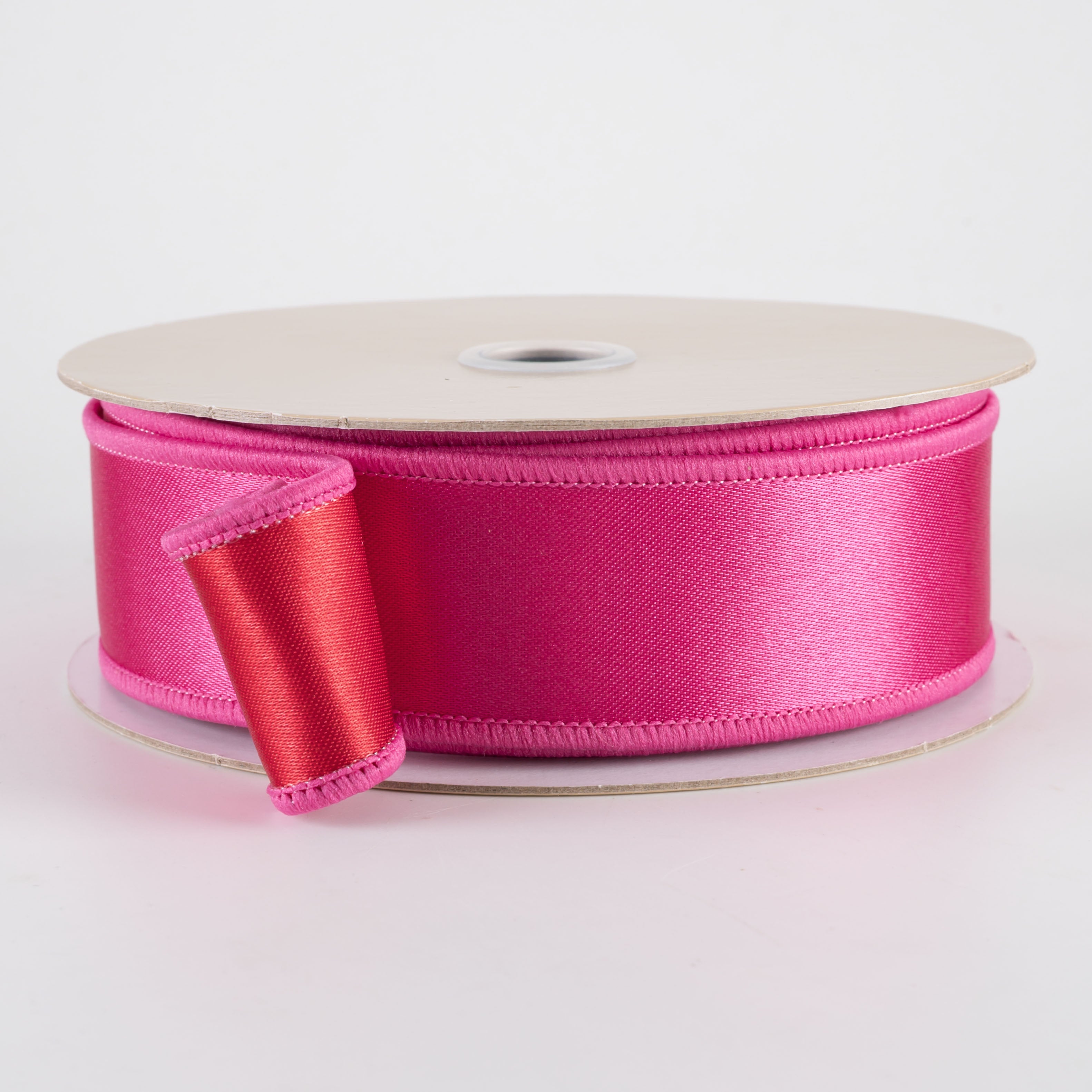 1.5" Double Sided Fused Satin Ribbon: Hot Pink & Red (10 Yards)