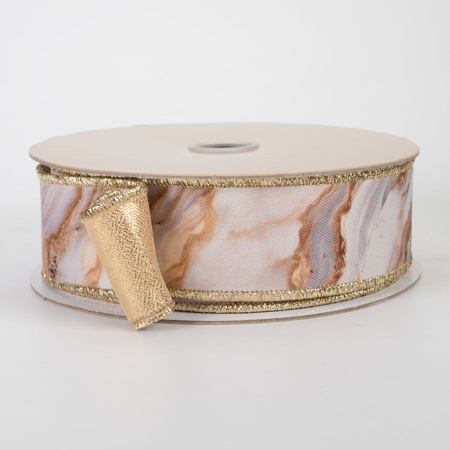 1.5" Double Sided Fused Marble & Gold Ribbon (10 Yards)