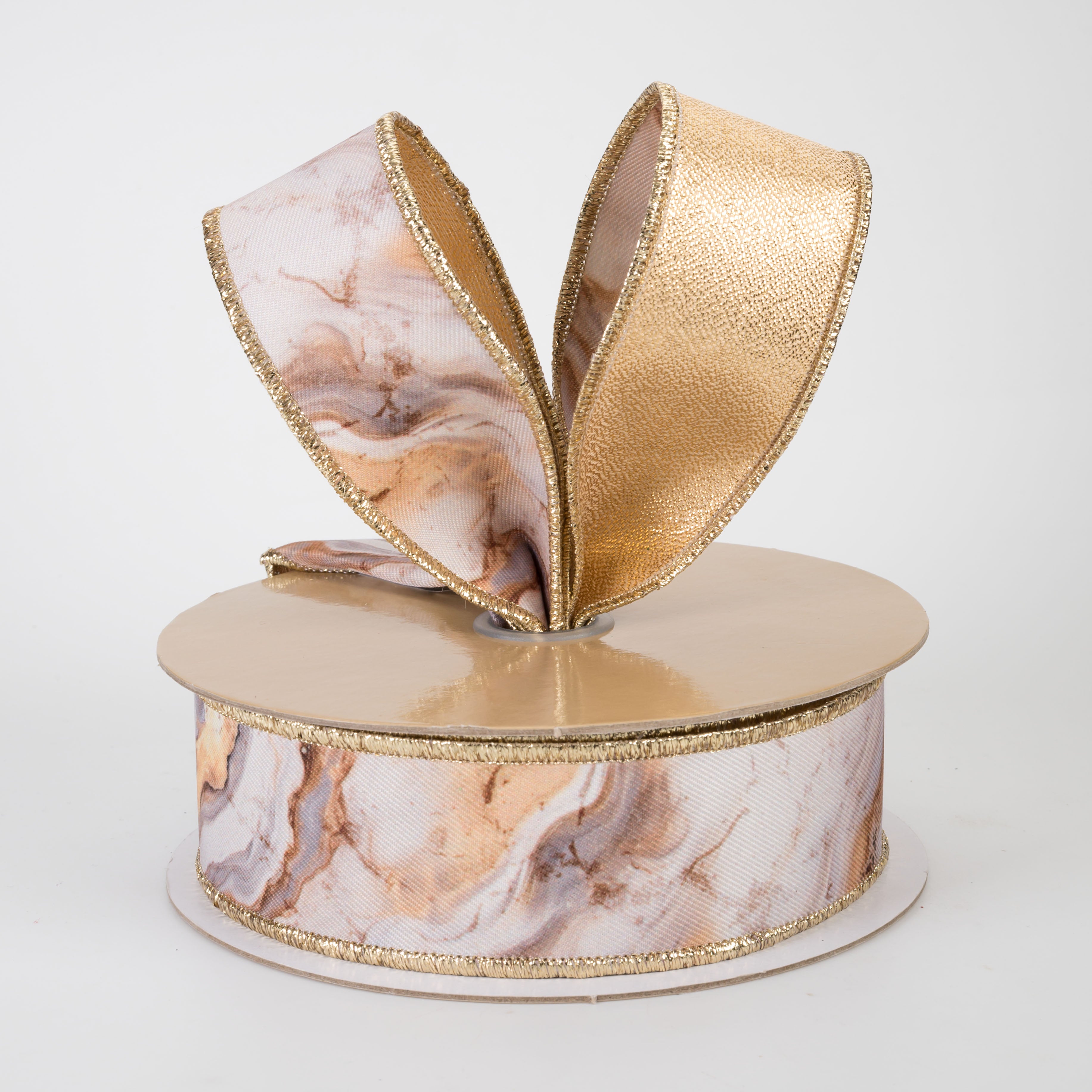1.5" Double Sided Fused Marble & Gold Ribbon (10 Yards)