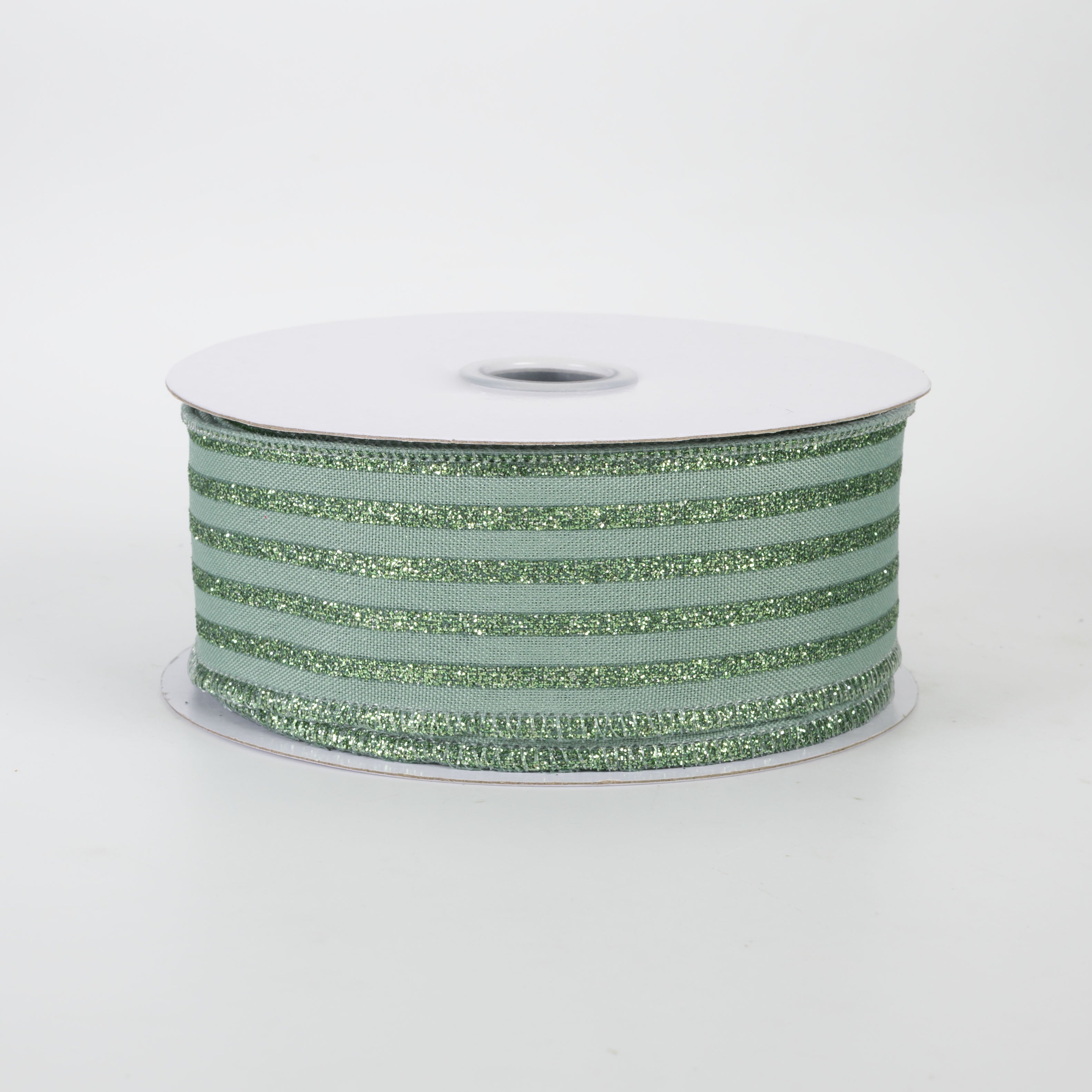 1.5" Glitter Vertical Stripe Ribbon: Sage Green (10 Yards)