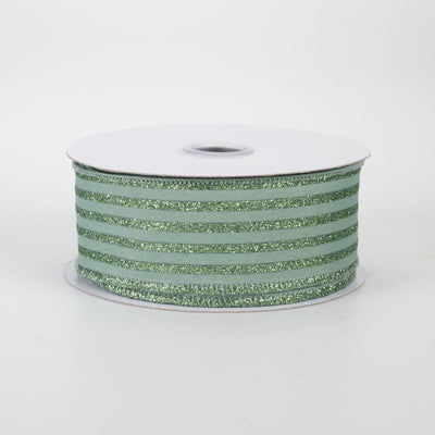 1.5" Glitter Vertical Stripe Ribbon: Sage Green (10 Yards)