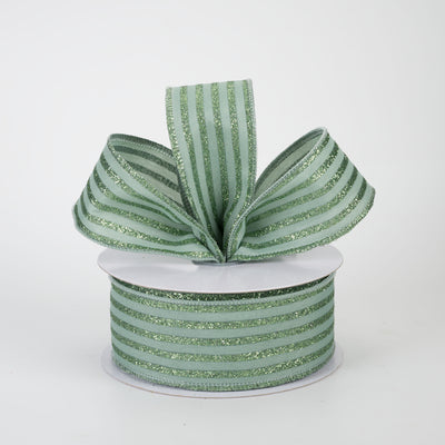 1.5" Glitter Vertical Stripe Ribbon: Sage Green (10 Yards)