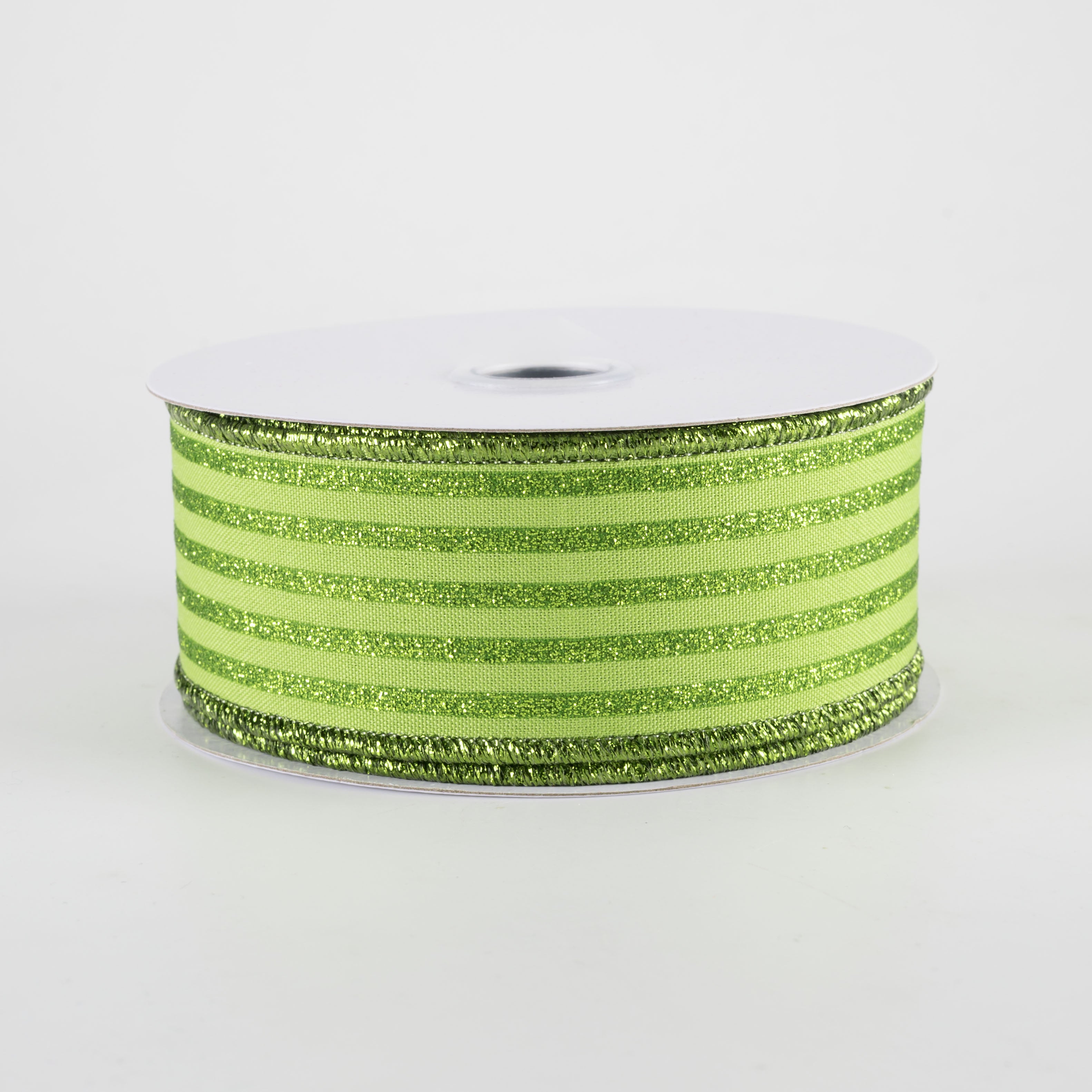 1.5" Glitter Vertical Stripe Ribbon: Lime Green (10 Yards)