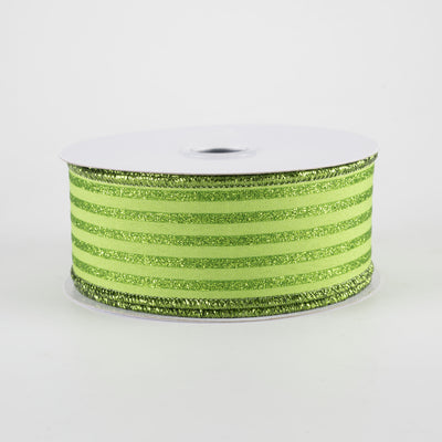1.5" Glitter Vertical Stripe Ribbon: Lime Green (10 Yards)