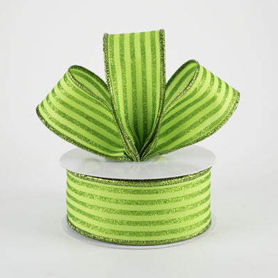 1.5" Glitter Vertical Stripe Ribbon: Lime Green (10 Yards)