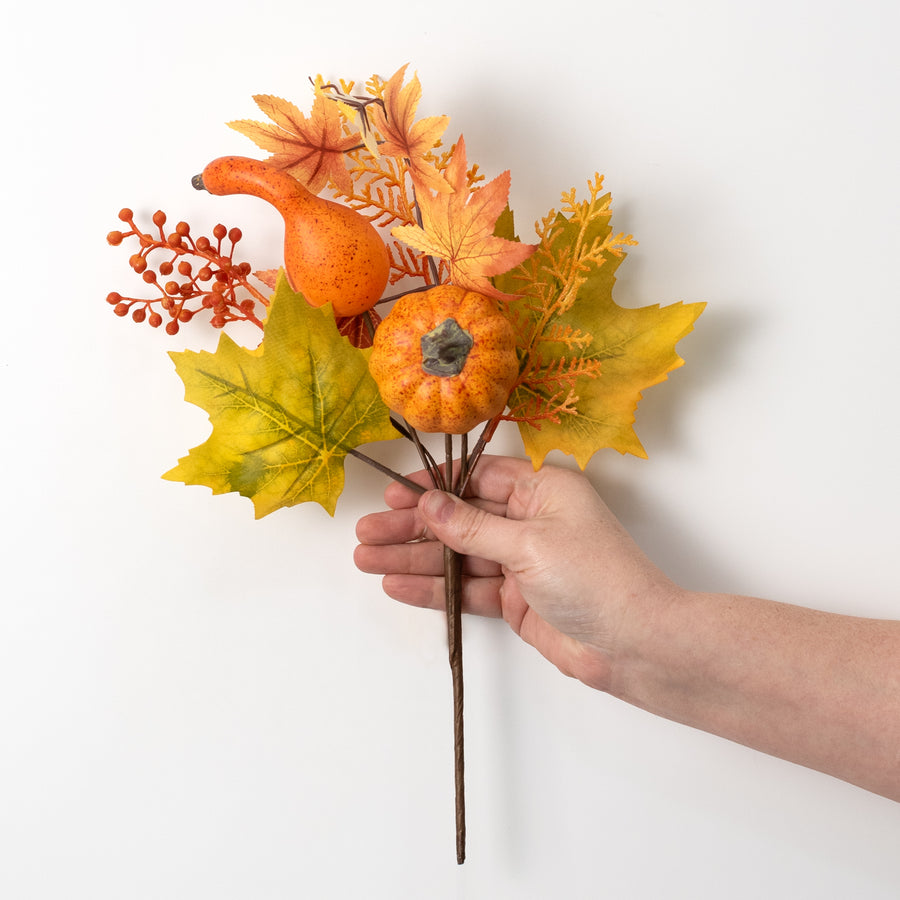 15" Pumpkin Gourd Berry Leaves Pick