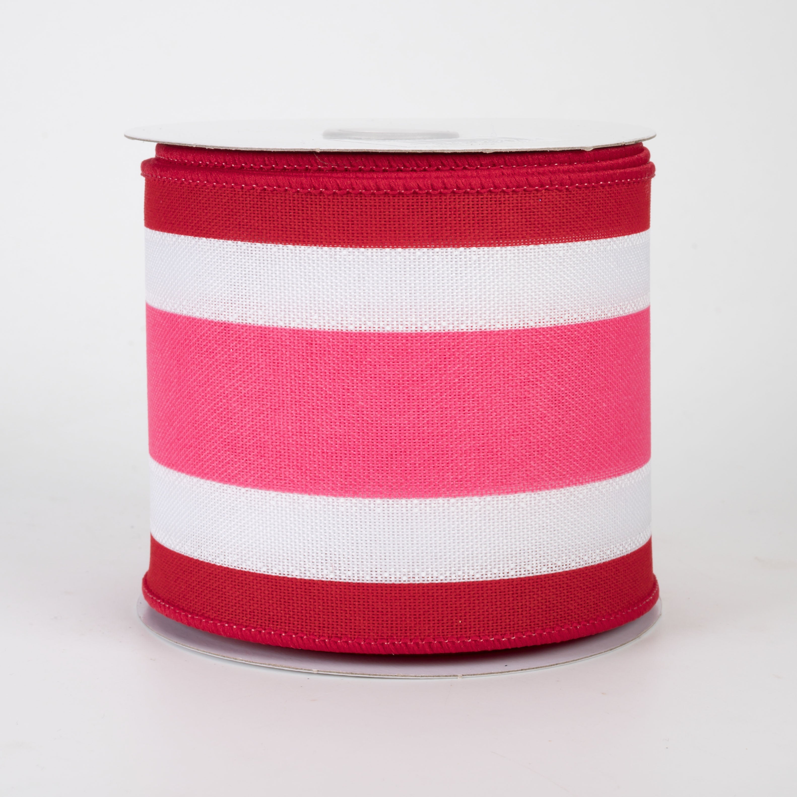 3.25" Vertical Stripes 3-in-1 Ribbon: Hot Pink, Red & White (10 Yards)