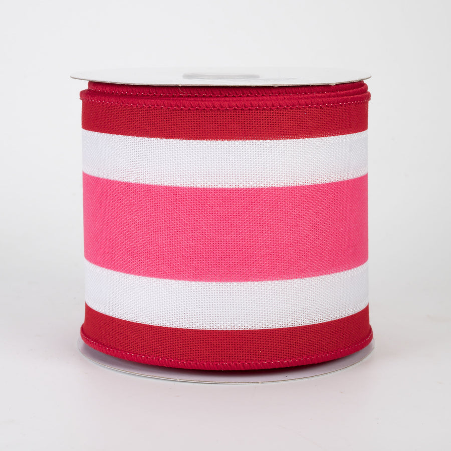 3.25" Vertical Stripes 3-in-1 Ribbon: Hot Pink, Red & White (10 Yards)