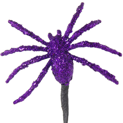 10" Metallic Glitter Spider Picks: Purple, Lime, Black, Orange (12)