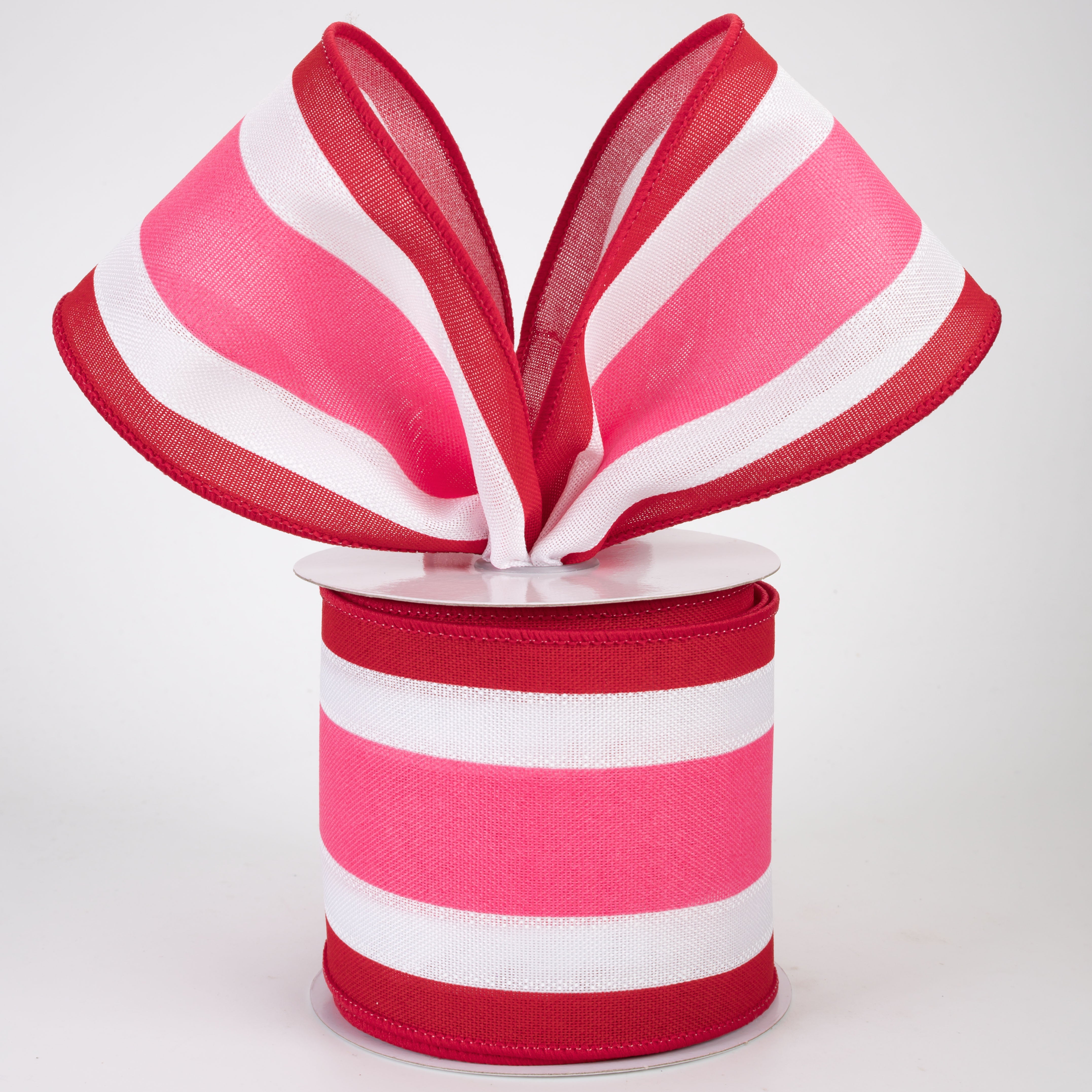 3.25" Vertical Stripes 3-in-1 Ribbon: Hot Pink, Red & White (10 Yards)