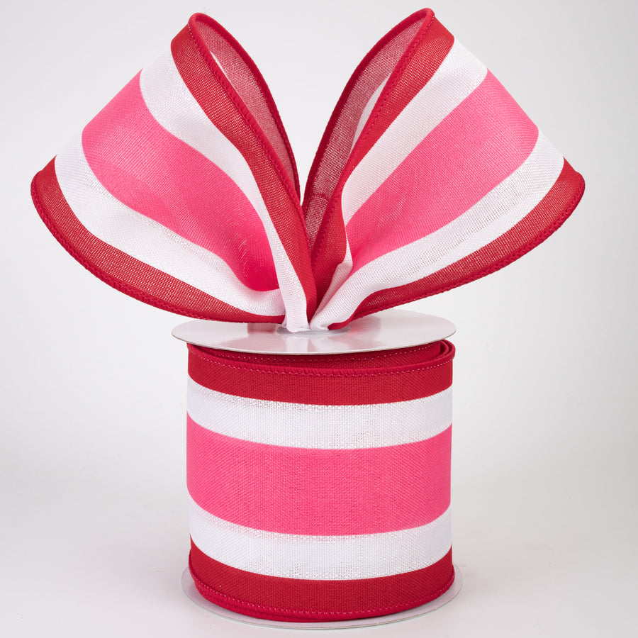 3.25" Vertical Stripes 3-in-1 Ribbon: Hot Pink, Red & White (10 Yards)