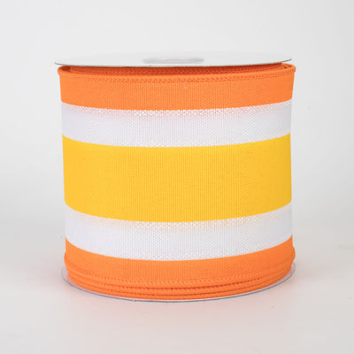 3.25" Vertical Stripes 3-in-1 Ribbon: Yellow, Orange & White (10 Yards)