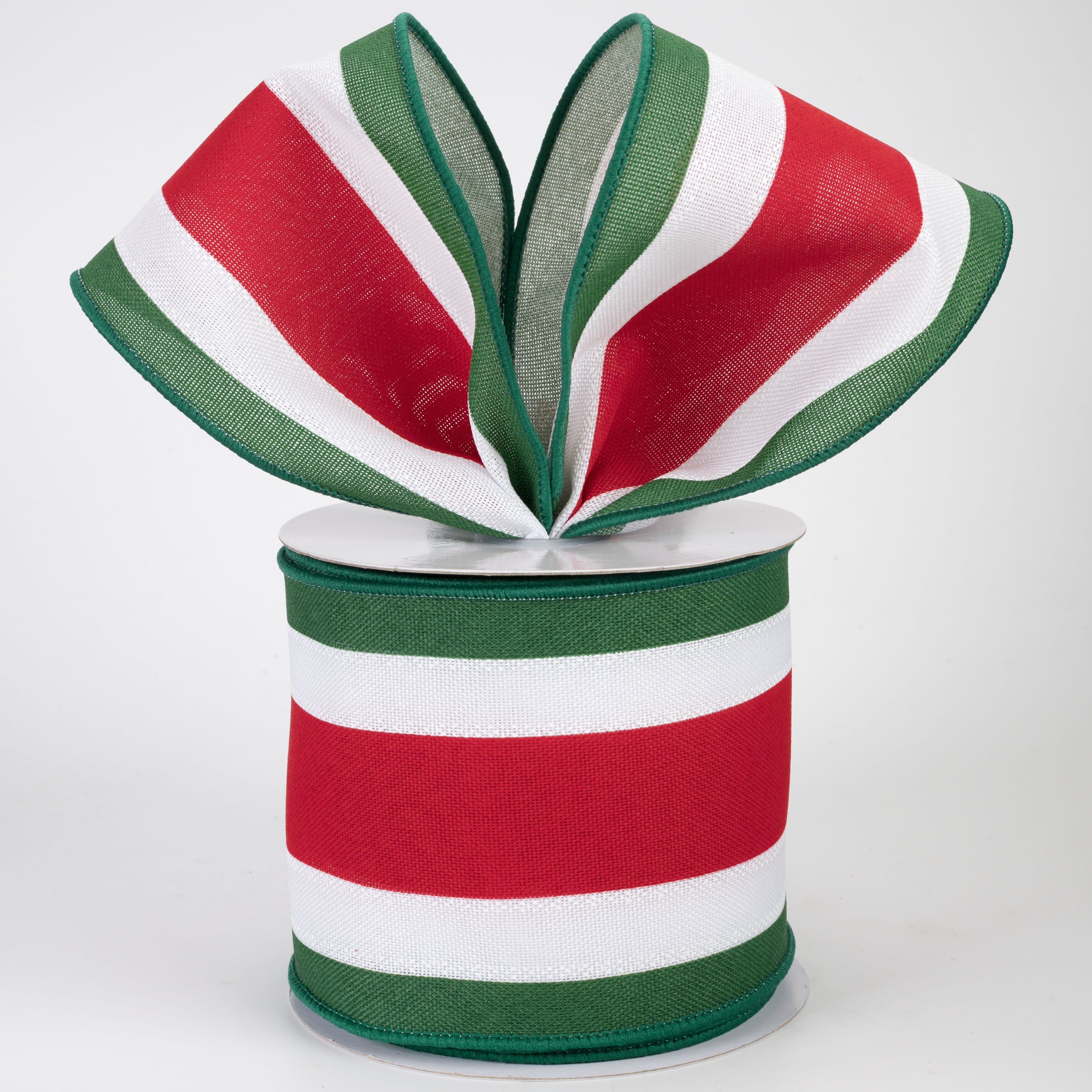 3.25" Vertical Stripes 3-in-1 Ribbon: Emerald, Red & White (10 Yards)