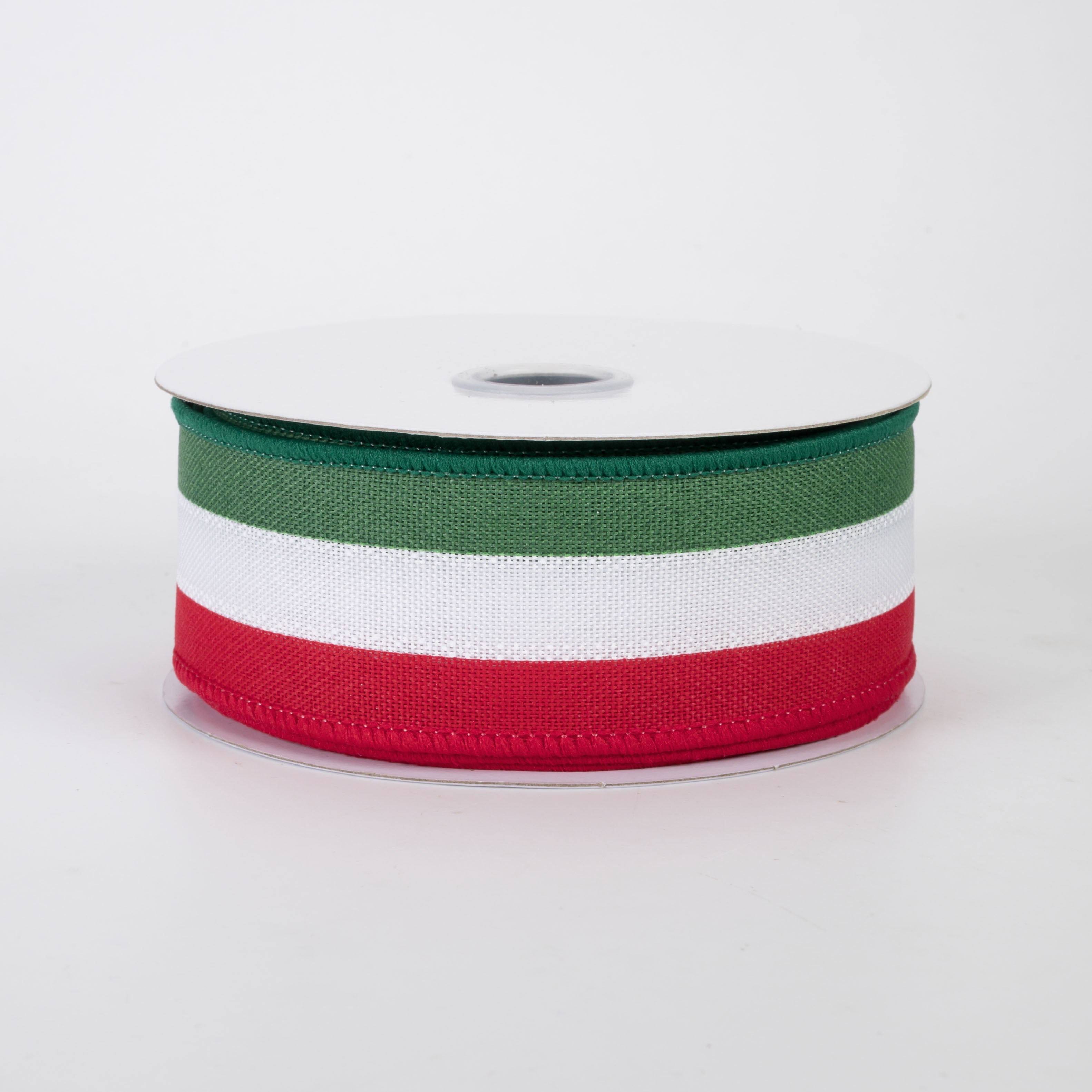 1.5" Vertical Stripes 3-in-1 Ribbon: Emerald, Red & White (10 Yards)