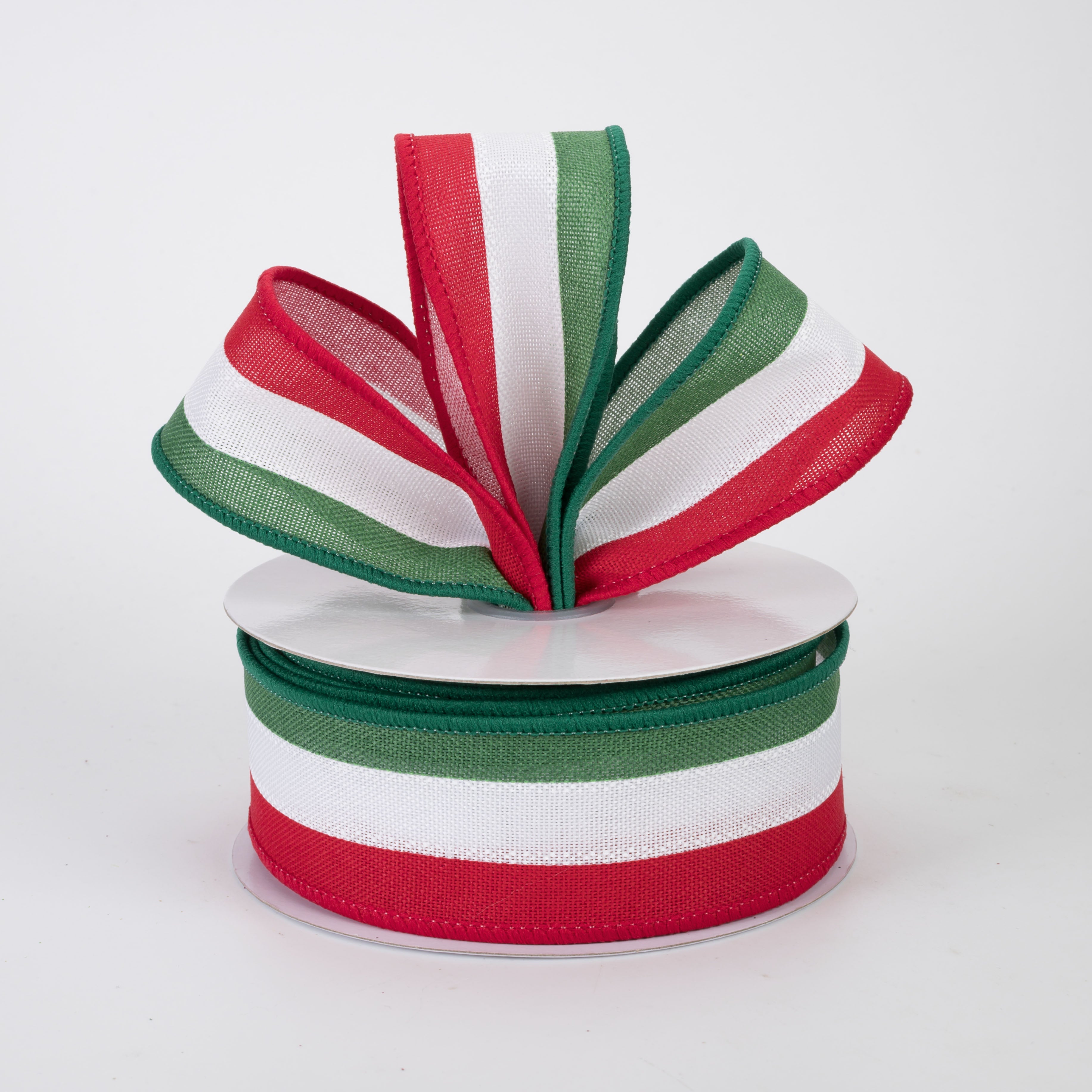 1.5" Vertical Stripes 3-in-1 Ribbon: Emerald, Red & White (10 Yards)