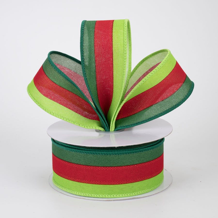1.5" Vertical Stripes 3-in-1 Ribbon: Emerald, Red & Lime (10 Yards)
