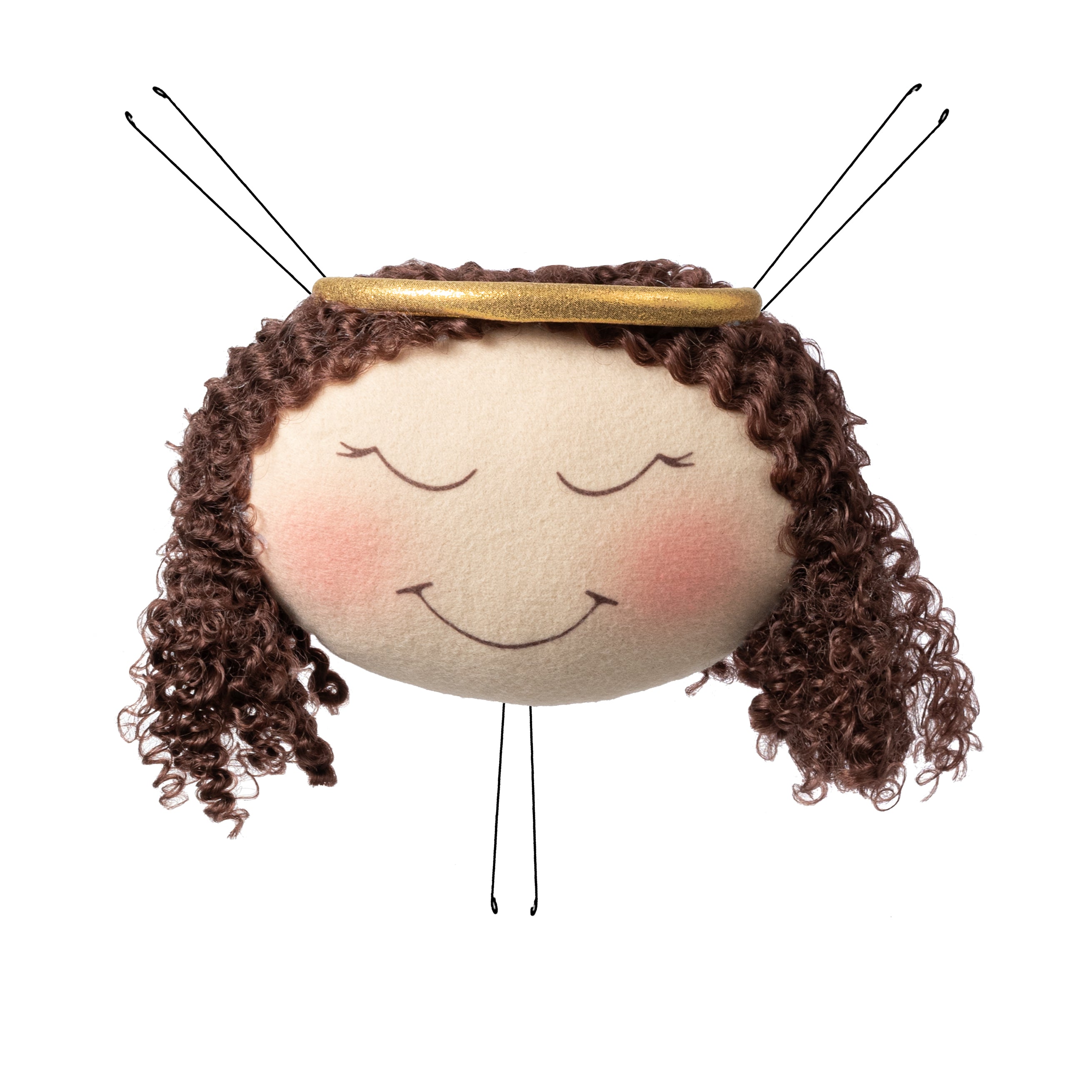 8" Plush Angel Head Wreath Enhancement: Beige & Brown