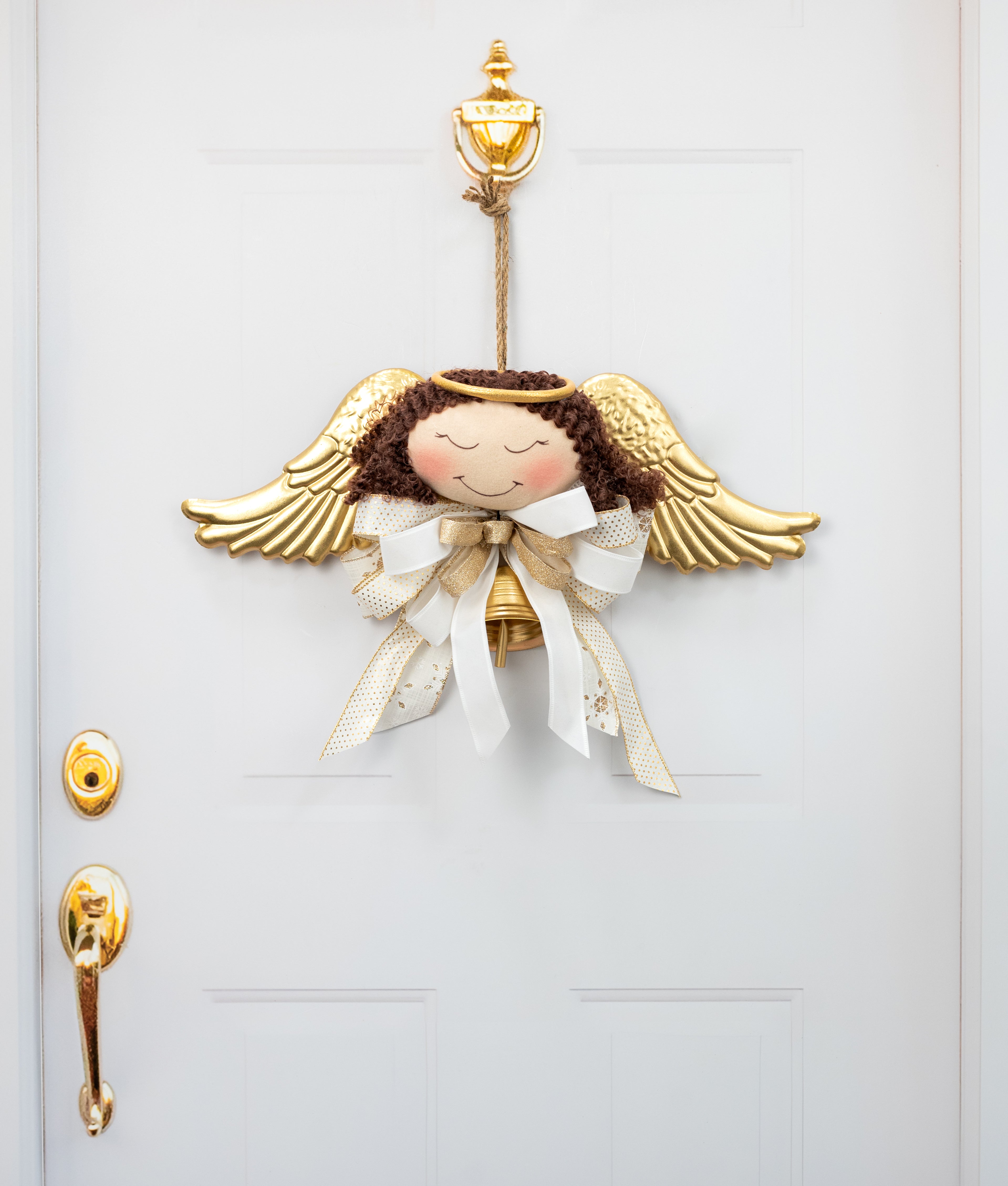 8" Plush Angel Head Wreath Enhancement: Beige & Brown