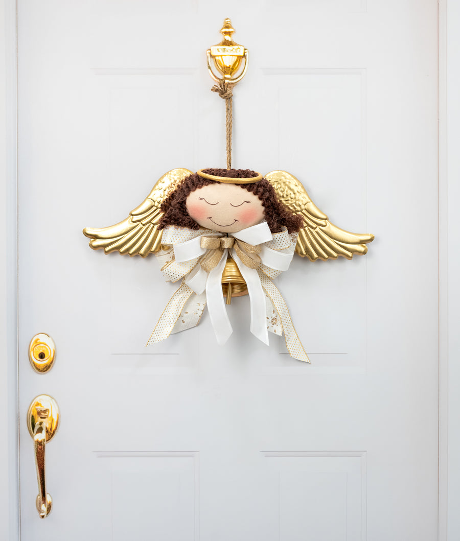 8" Plush Angel Head Wreath Enhancement: Beige & Brown