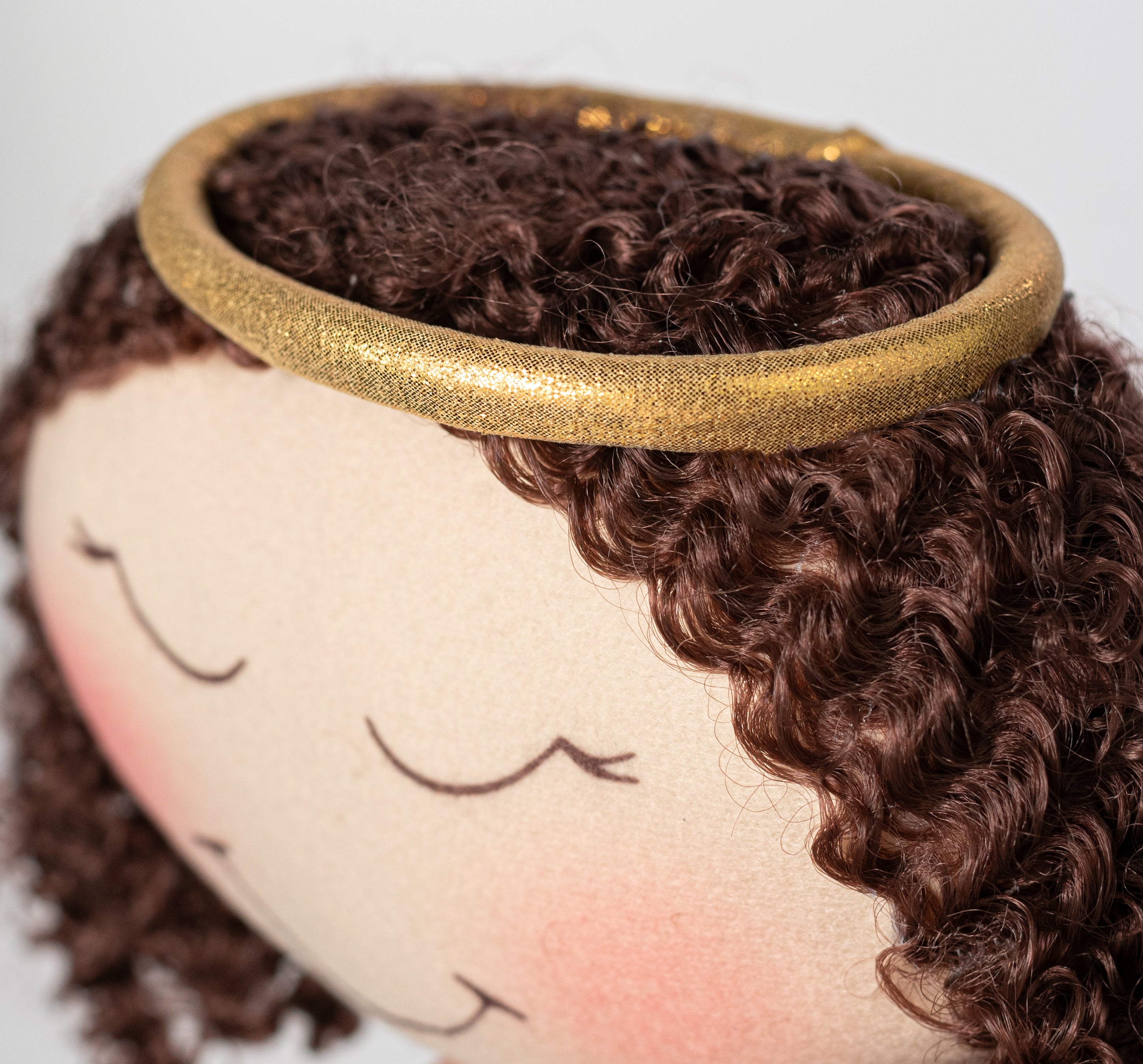 8" Plush Angel Head Wreath Enhancement: Beige & Brown
