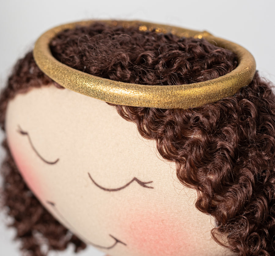 8" Plush Angel Head Wreath Enhancement: Beige & Brown