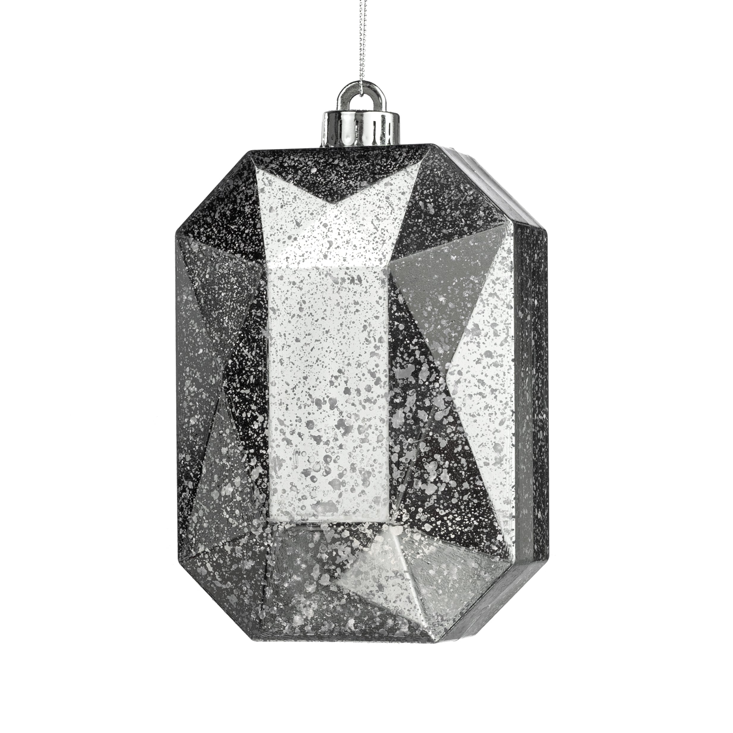 6.25" Antiqued Rectangle Gem Ornament: Mercury Silver