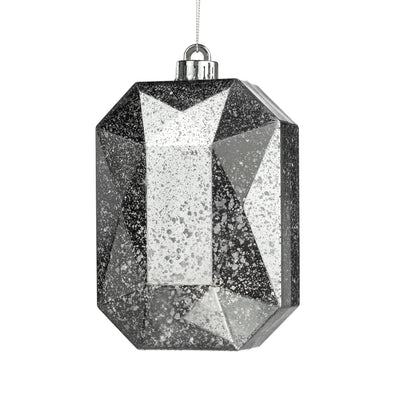 6.25" Antiqued Rectangle Gem Ornament: Mercury Silver