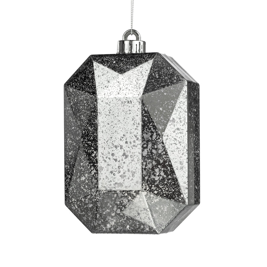 6.25" Antiqued Rectangle Gem Ornament: Mercury Silver