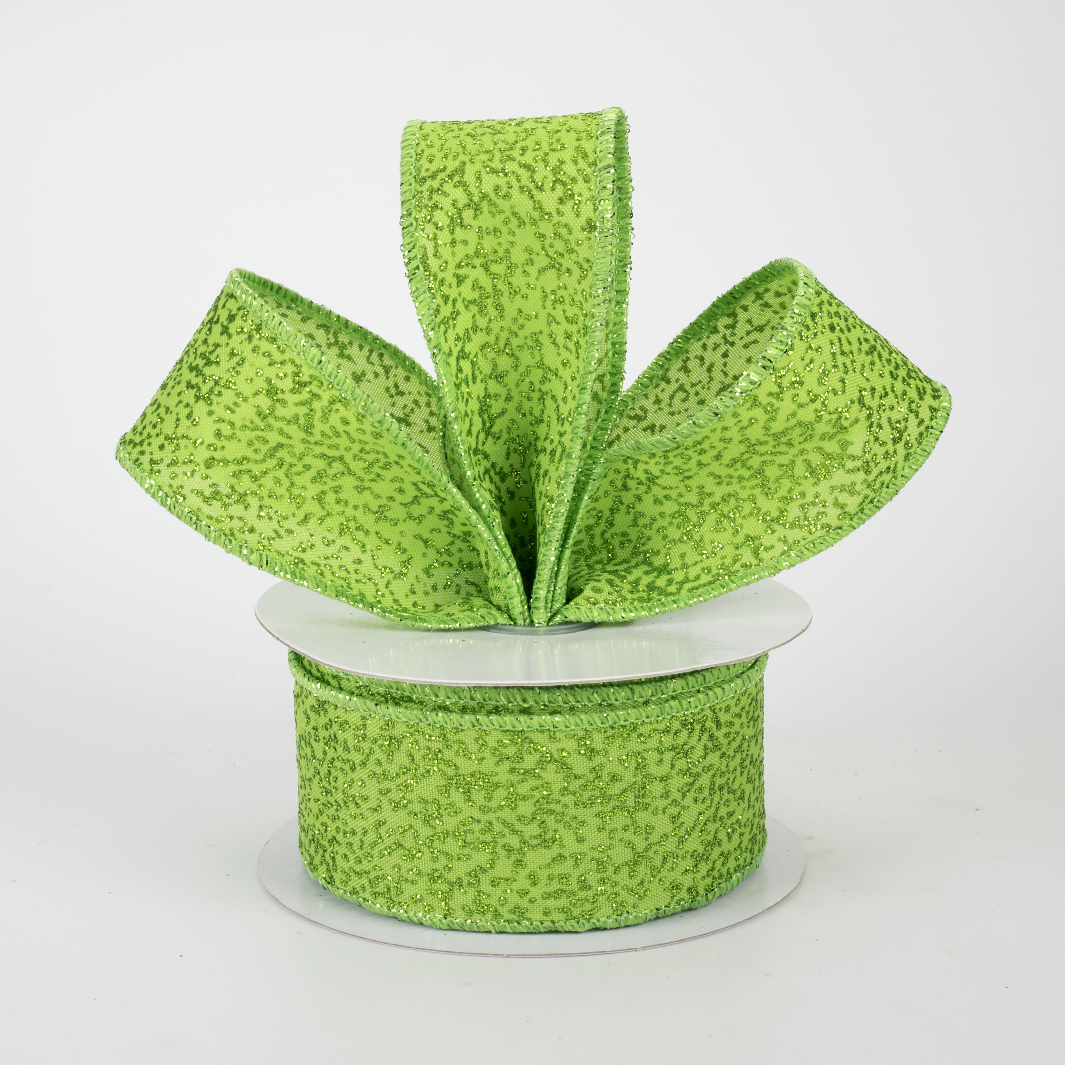 1.5" Speckled Glitter Canvas Ribbon: Lime Green (10 Yards)