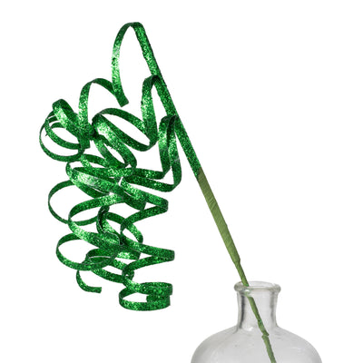31" Curly Glitter Ribbon Spray: Emerald Green