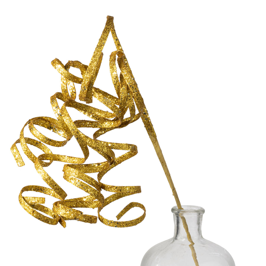 31" Curly Glitter Ribbon Spray: Gold