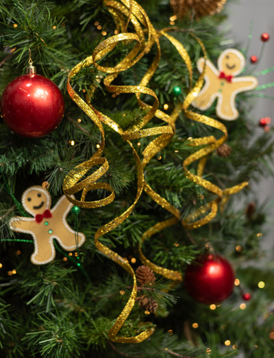31" Curly Glitter Ribbon Spray: Gold
