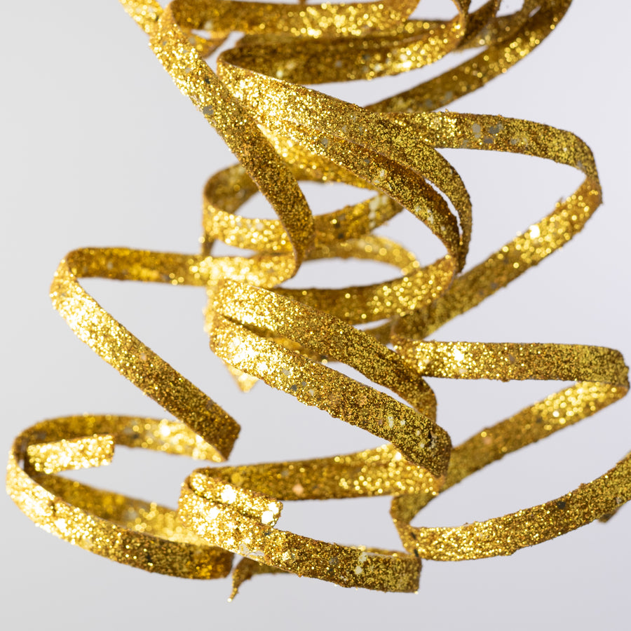 31" Curly Glitter Ribbon Spray: Gold