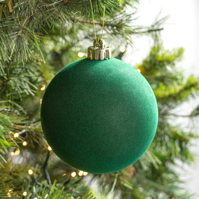 4.75" Smooth Flocked Ball Ornament: Hunter Green