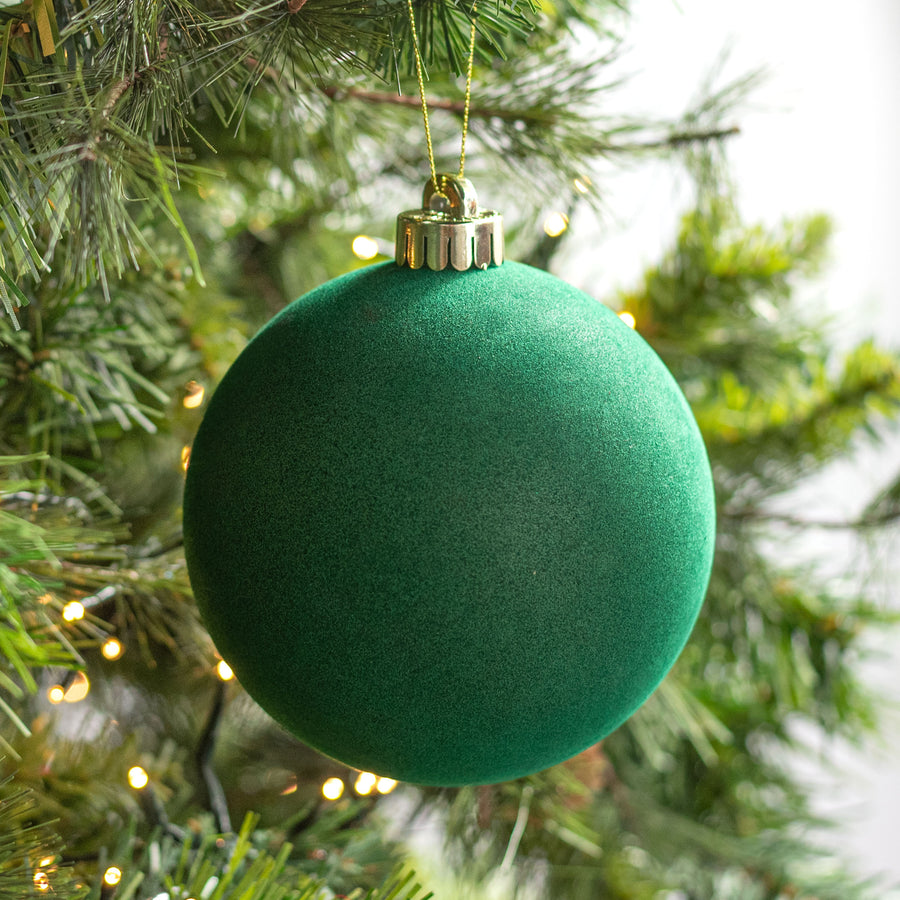 4.75" Smooth Flocked Ball Ornament: Hunter Green
