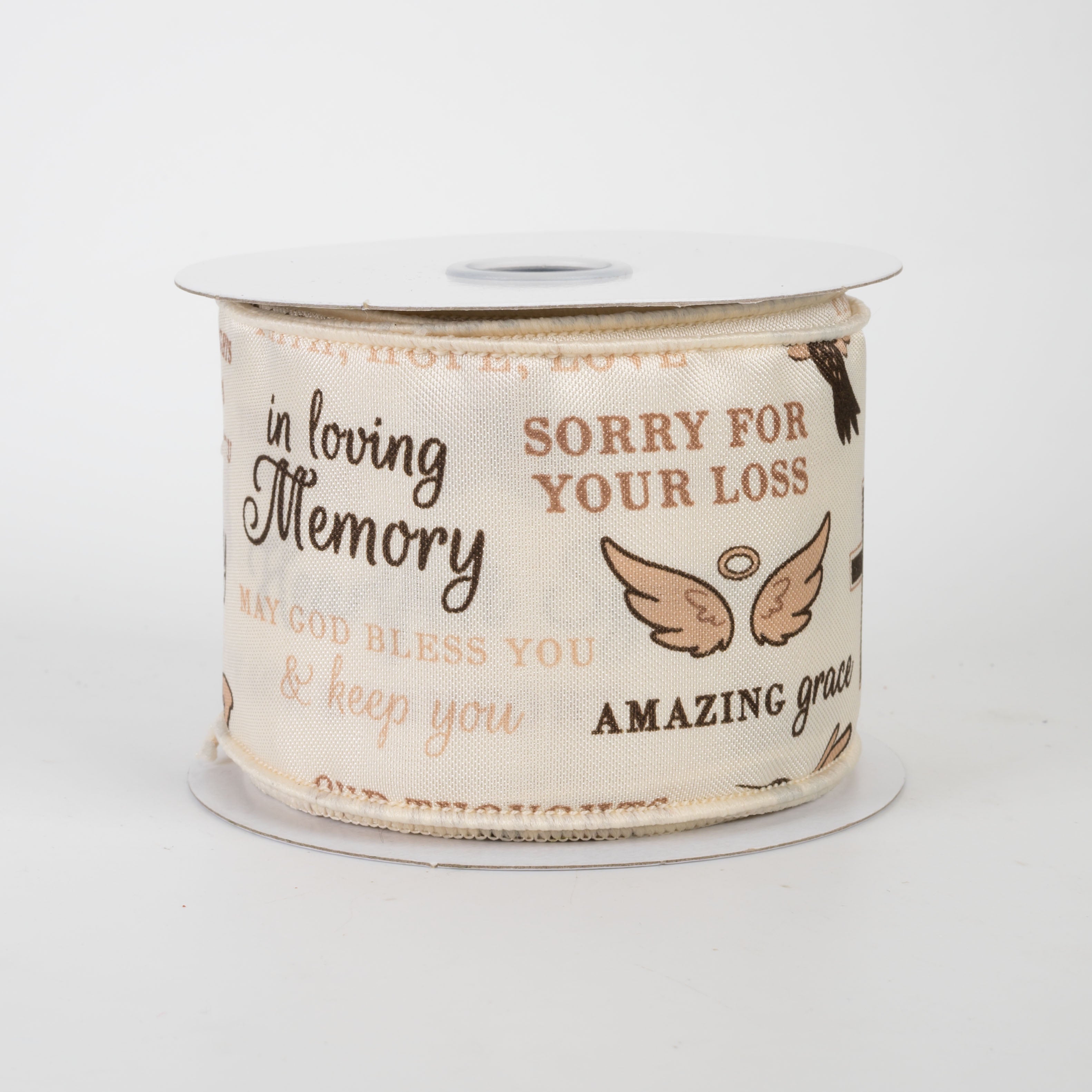 2.5" Satin Sympathy Phrases Ribbon: Ivory (10 Yards)