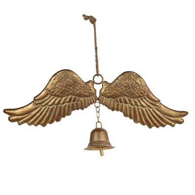 24" Metal Angel Wings with Bell: Antique Gold