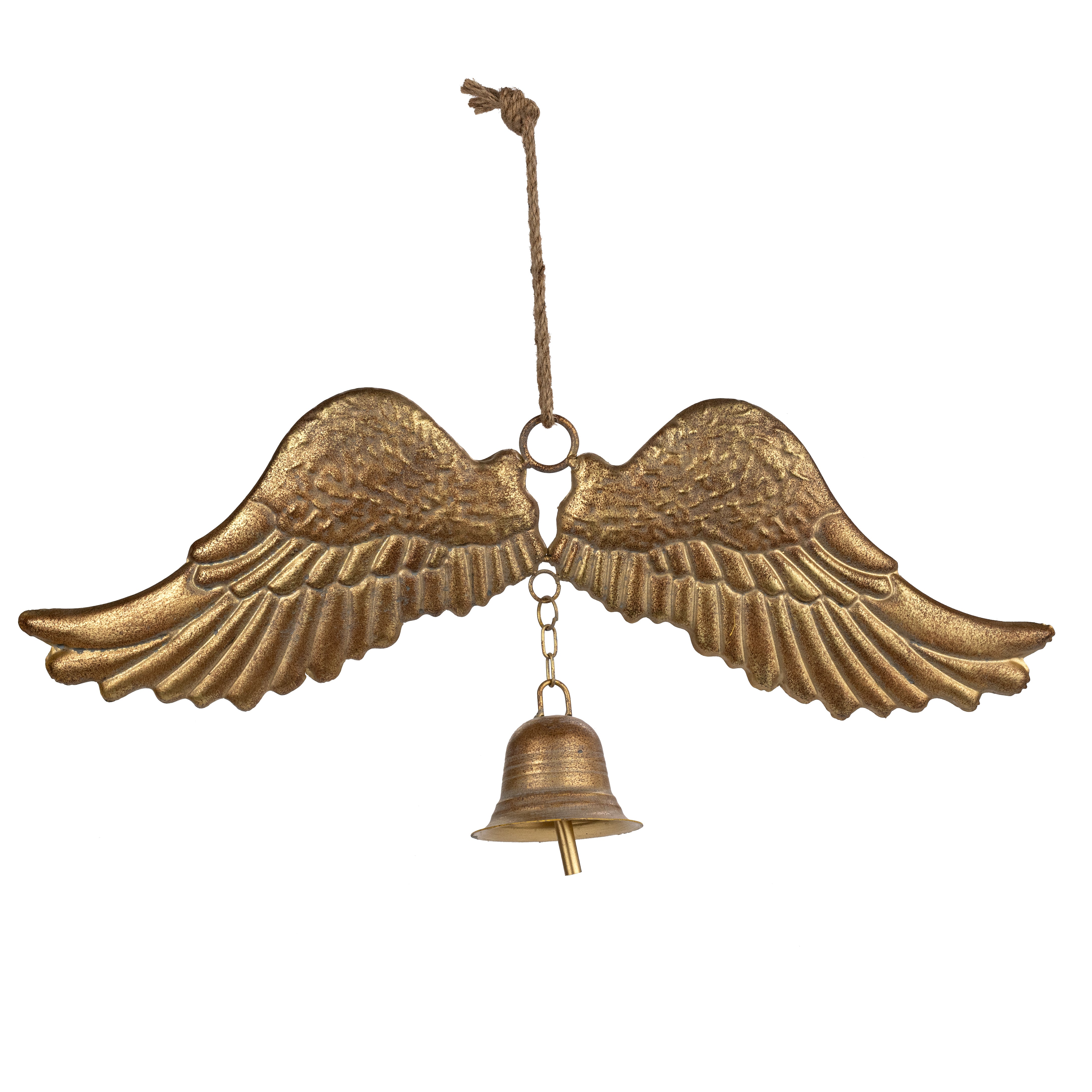 24" Metal Angel Wings with Bell: Antique Gold