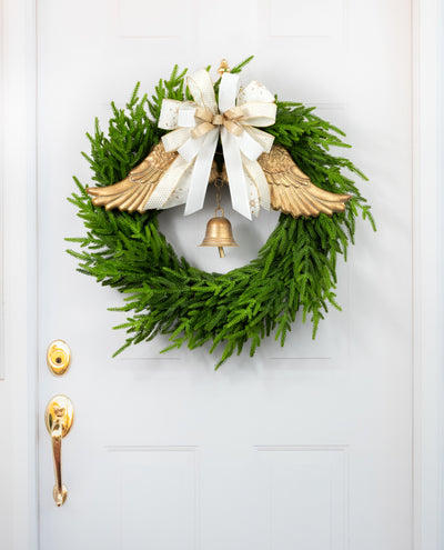 24" Metal Angel Wings with Bell: Antique Gold