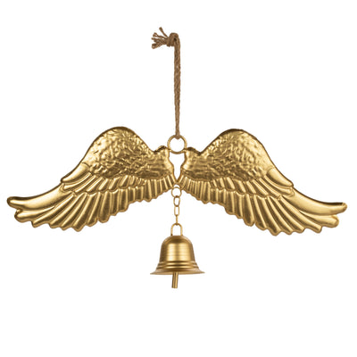24" Metal Angel Wings with Bell: Metallic Gold