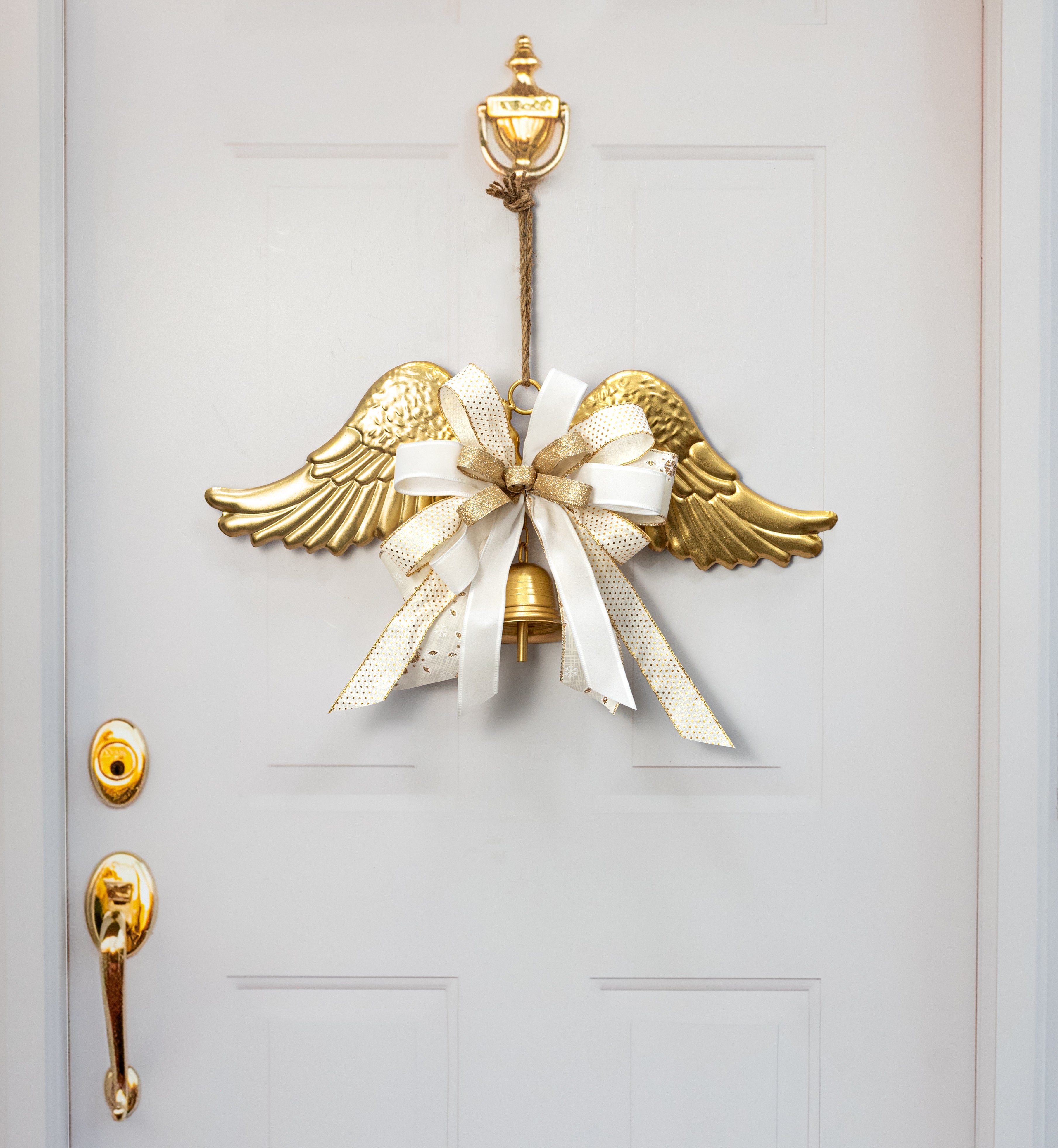 24" Metal Angel Wings with Bell: Metallic Gold