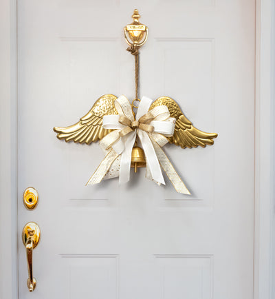 24" Metal Angel Wings with Bell: Metallic Gold