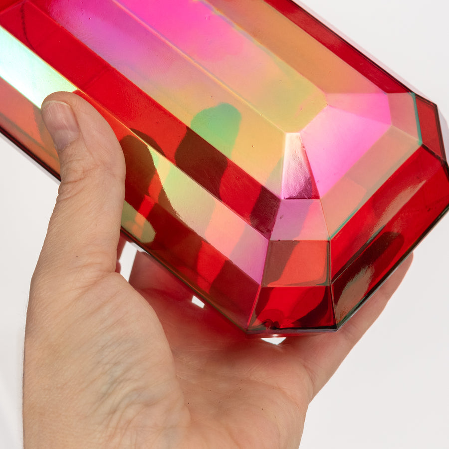 7" Rectangle Gem Ornament: Iridescent Red