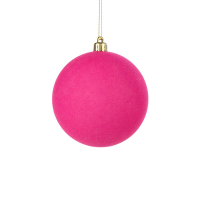 4" Smooth Flocked Ball Ornament: Hot Pink