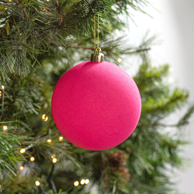 4" Smooth Flocked Ball Ornament: Hot Pink