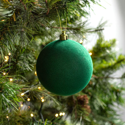 4" Smooth Flocked Ball Ornament: Hunter Green