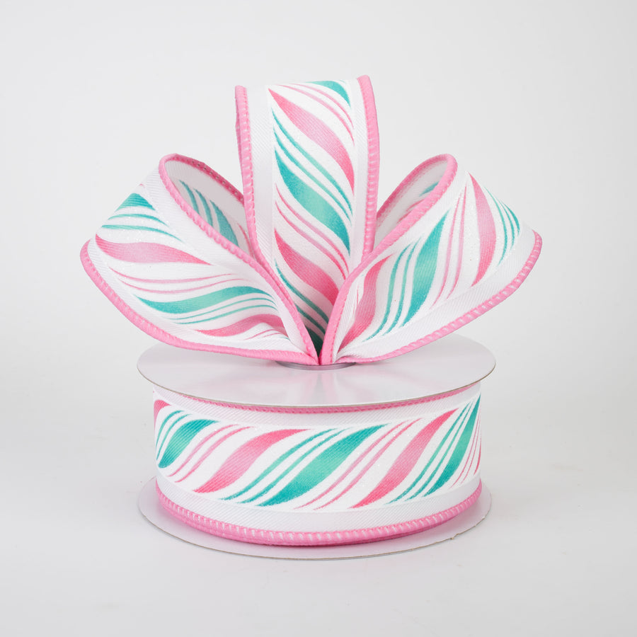 1.5" Peppermint Candy Cane Twist Ribbon: Pink & Mint (10 Yards)