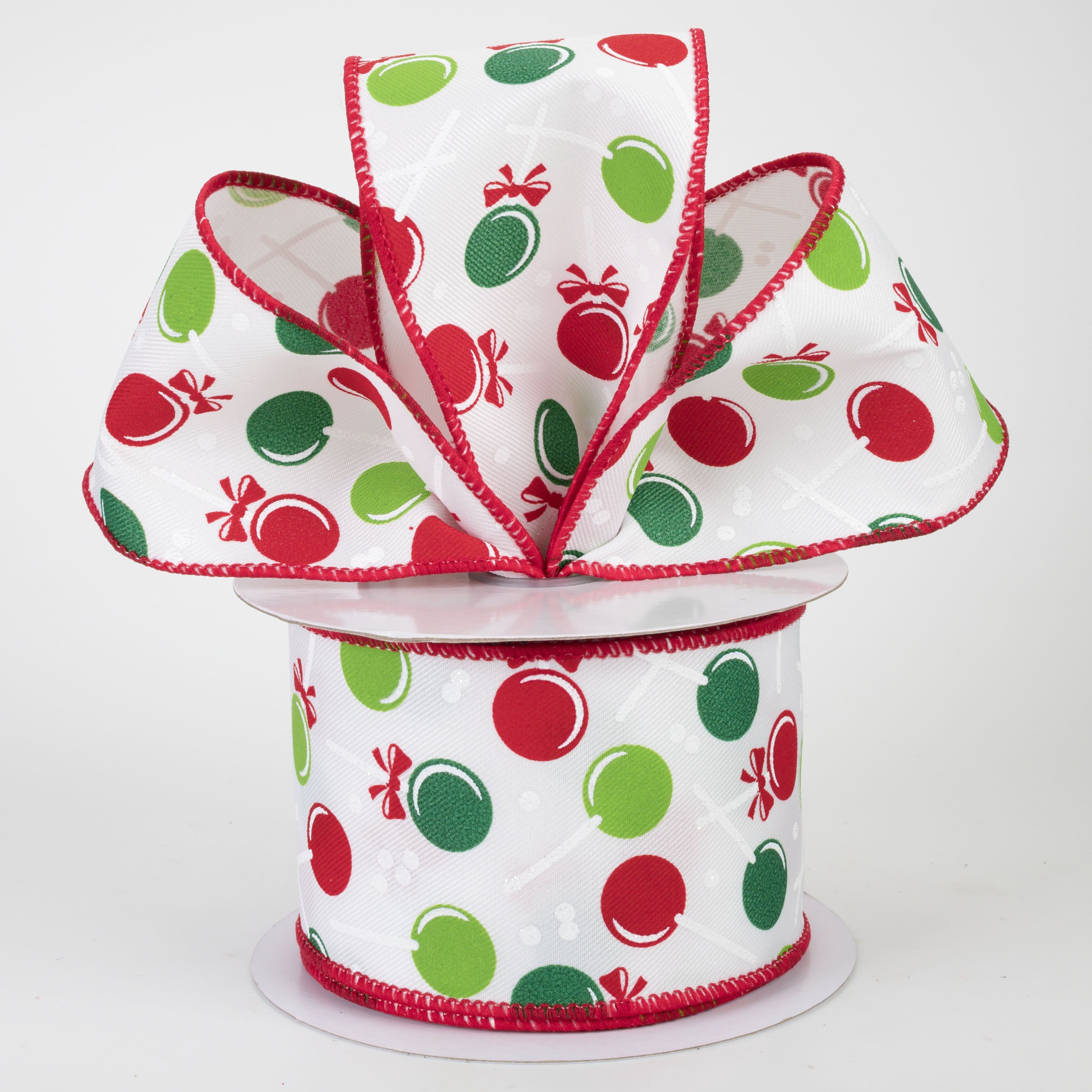 2.5" Lollipops Candy Ribbon: Red & Green (10 Yards)